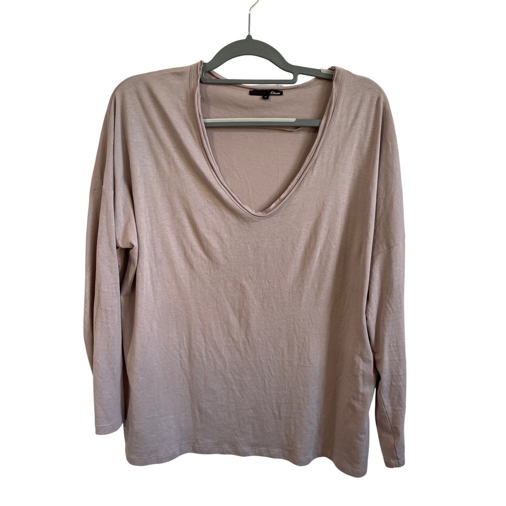 Etam Womens XL Cotton Modal V-Neck Long Sleeve Relaxed T-Shirt Minimalist Soft‎
